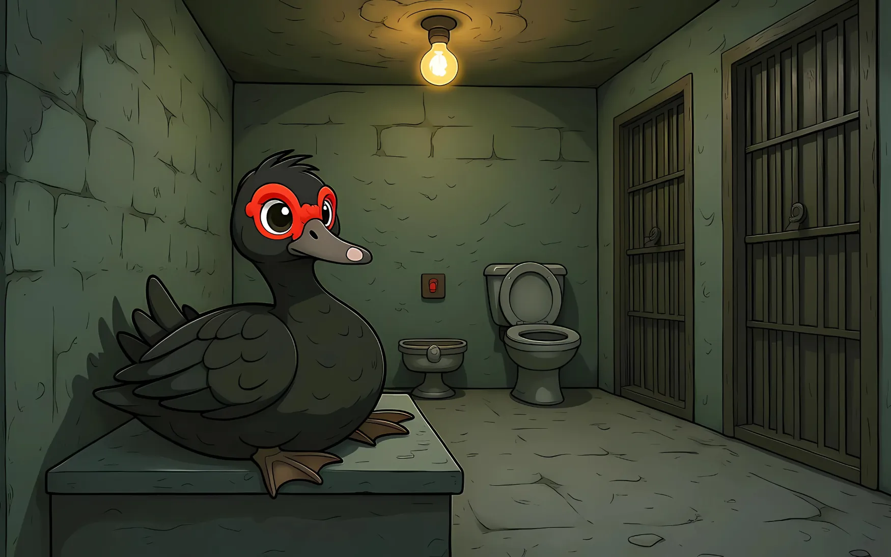 Jimmy the Duck in prison cell